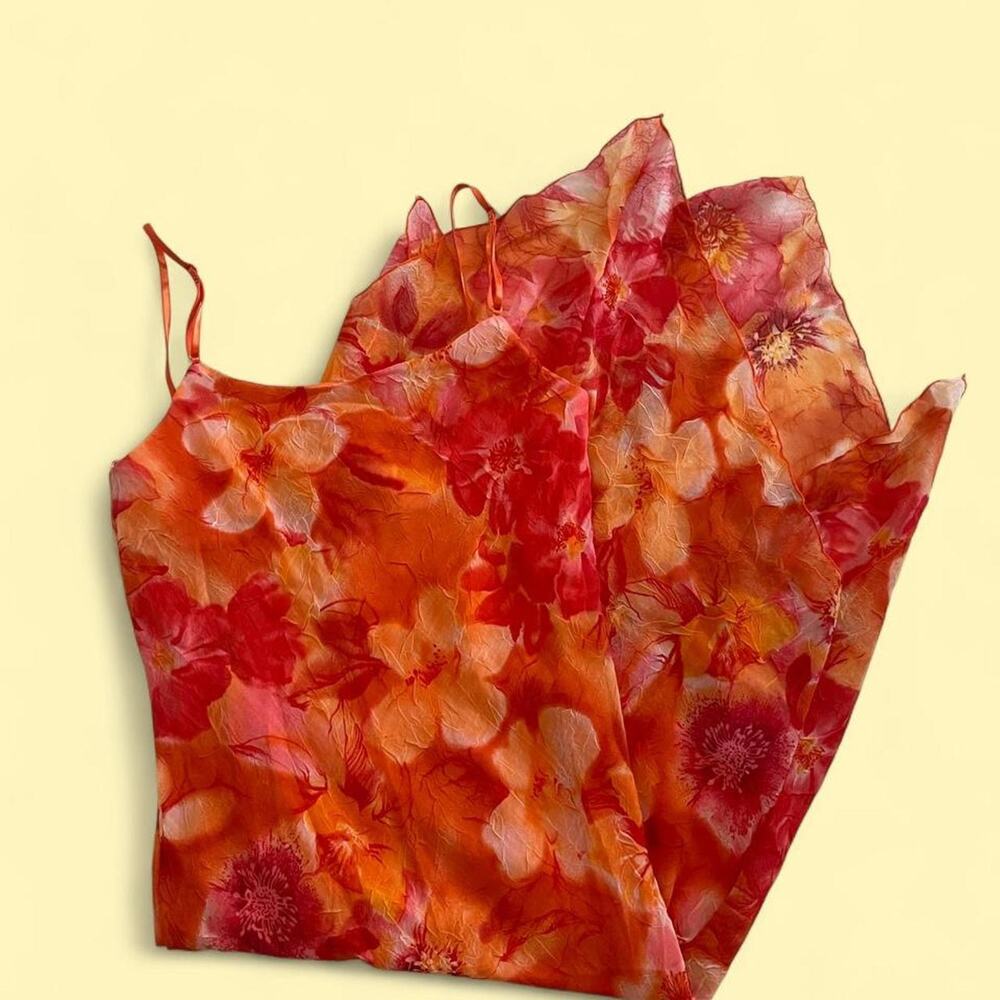 Vintage City Triangles Asymmetrical Hem Orange and Pink Floral Midi Dress
